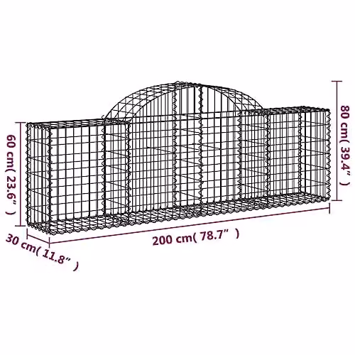 vidaXL Set of 12 Arched Gabion Baskets in Silver Galvanised Steel, W: 200 cm, D: 30 cm, H: 60/80 cm – 2