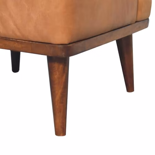 Artisan Furniture Scandinavian Mango Wood and Brown Leather Footstool with Backrest W/D/H: 60 x 50 x 50 cm – 5