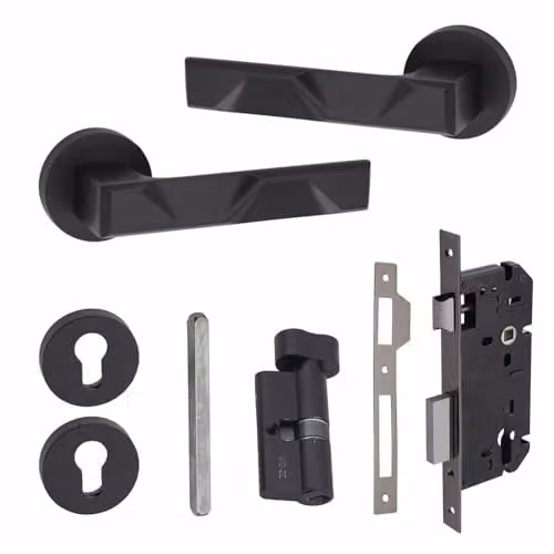 Golden Grace Nova Euro Lock Door Handles with 70mm Thumbturn in Matt Black