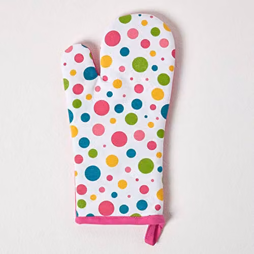 Homescapes Multicolour Polka Dot Cotton Oven Glove, 18 x 32 cm