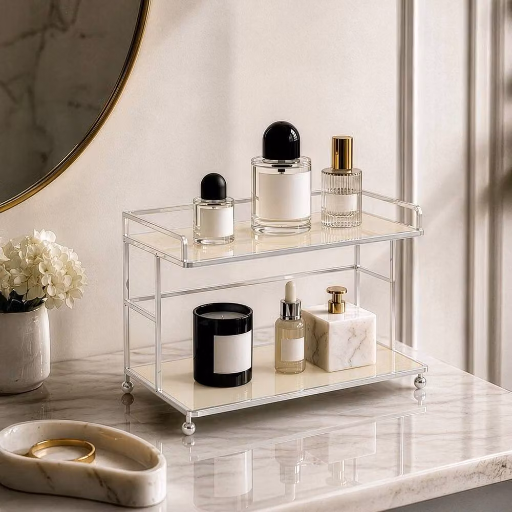 Kelvenix White 2 Tier Metal Cosmetic and Perfume Display Storage Stand – 3