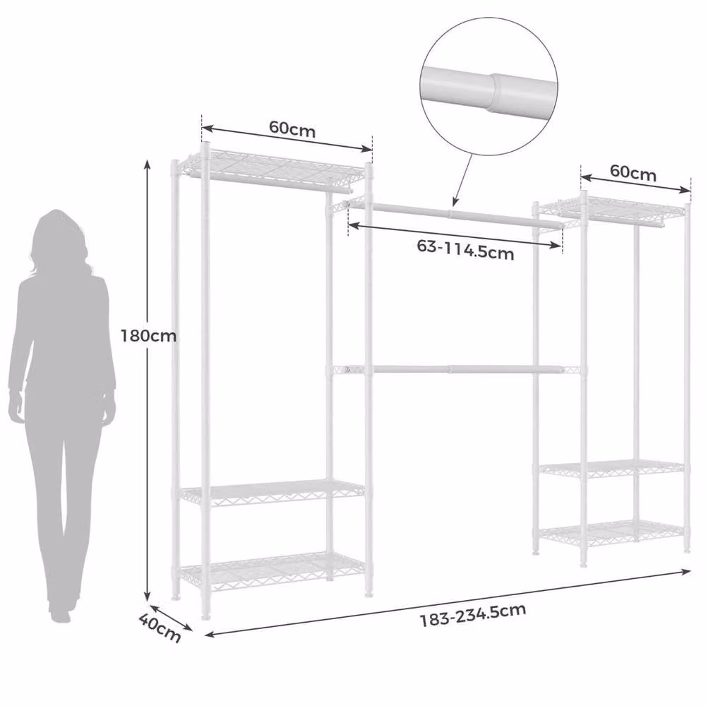 EONLION White Extendable Metal Clothes Rail and Wardrobe Organiser – 2