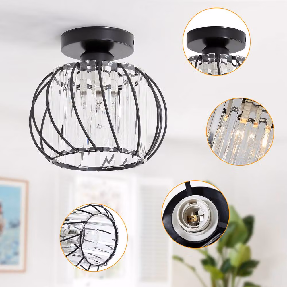 Pheashine Modern Crystal Pendant Ceiling Light in Black Metal with E27 Socket, W: 19 cm, H: 18 cm – 2