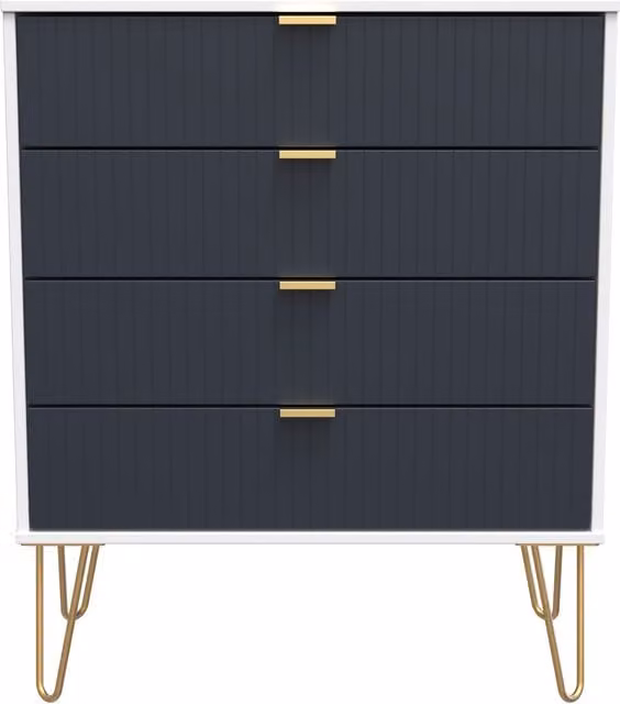 Ready Assembled 2 U Bexley 4 Drawer Chest in Dark Blue and Gold