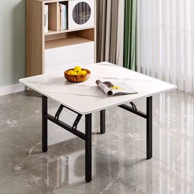 FORGEVIO White Marble Effect Coffee Table with Folding Top, W/D/H: 60 x 60 x 50 cm