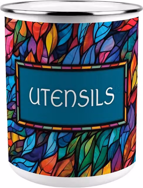 Purely Home Multicoloured Stained Glass Patterned Ceramic and Glass Freestanding Kitchen Utensil Holder