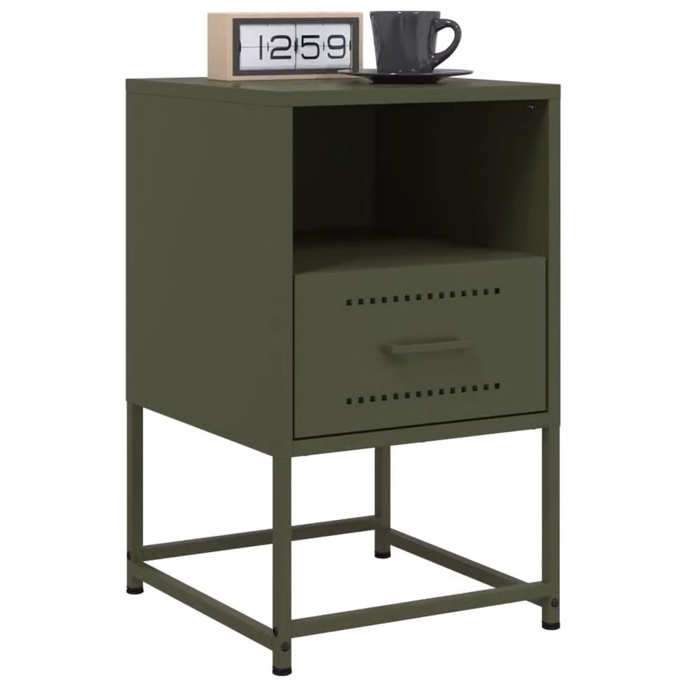 Berkfield Home Industrial Metal Bedside Cabinet in Matt Green, W/D/H: 36 x 39 x 60.5 cm – 4