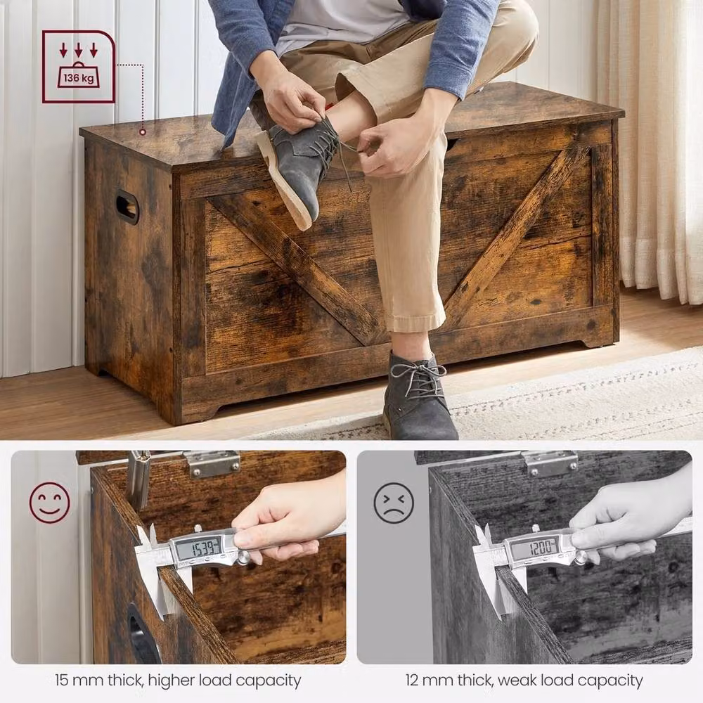 KORVIXA Brown Wooden Storage Chest and Toy Bench – 5