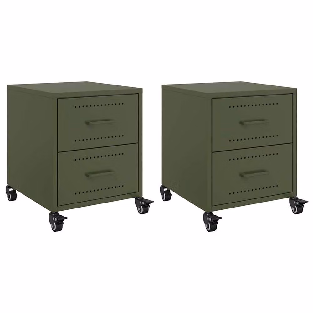 Berkfield Home Stylish Bedside Cabinets, 2 Pack, Olive Green, W/D/H: 36 x 39 x 43.5 cm – 2