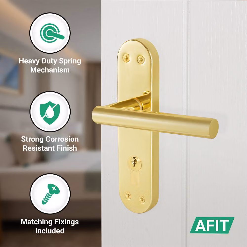 AFIT T-Bar Polished Brass Euro Internal Lock Backplate Handles in Gold, 1 Pair, W/D/H: 15.0 x 15.0 x 1.75 cm – 2