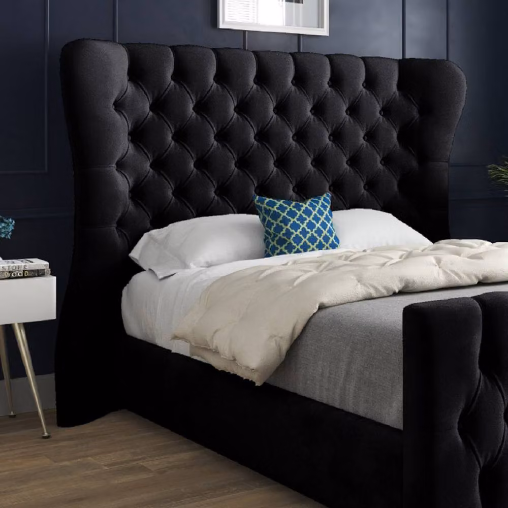 Casani Reydon Upholstered Velvet Designer Bed Frame in Black, W/D/H: 90 x 200 cm – 4