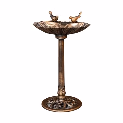 Samuel ALEXANDER Bronze Effect Garden Bird Bath with Bird Sculptures and Clam Shell Pedestal, Height: 81 cm – 4