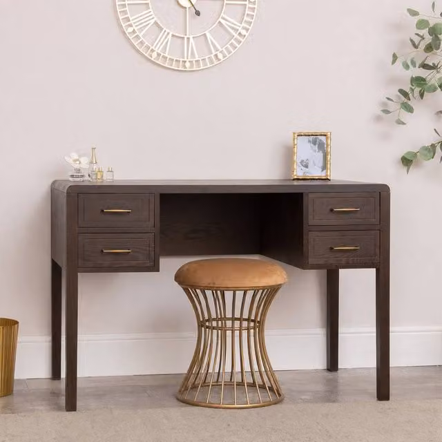 Melody Maison Kingsley Range Brown Oak Wood 4 Drawer Dressing Table and Stool Set – 1