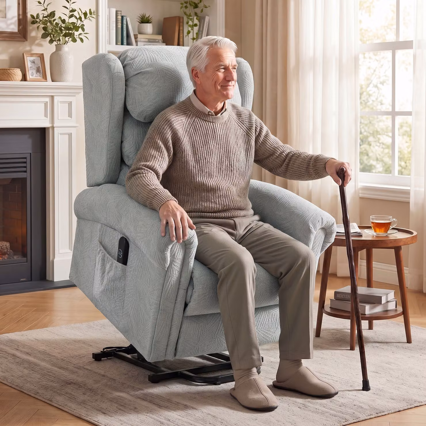 HOMCOM Grey Velvet Electric Riser Recliner Chair with Powered Lift Assist – 2