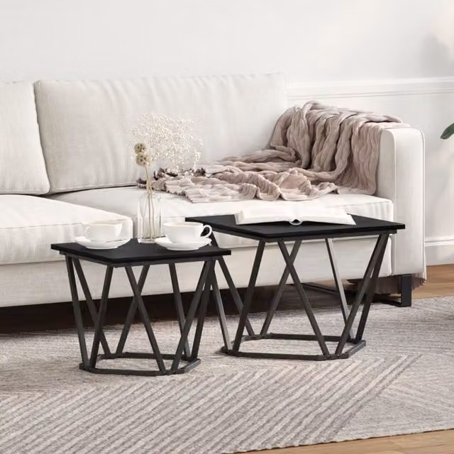 Berkfield Home Modern Square Coffee Table with Black Oak Wood Top and Metal X-Frame