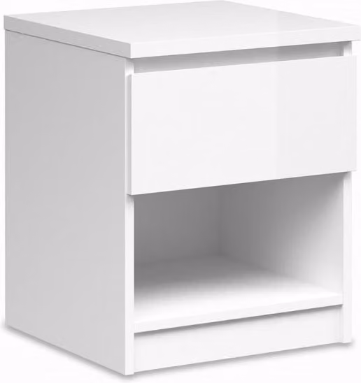 Furniture To Go Naia White High Gloss 1 Drawer Small Bedside Table