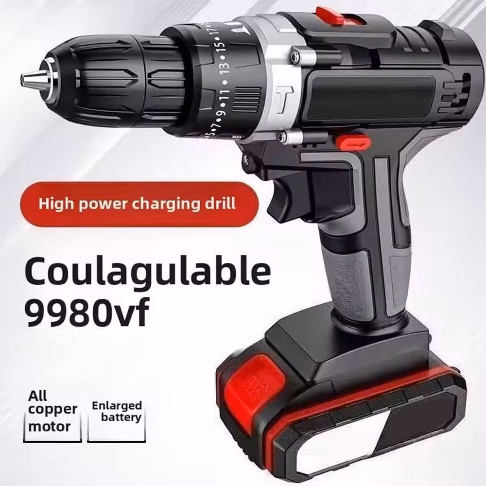 VOGREX 48V Cordless Hammer Drill and Impact Driver Set with 2 Rechargeable Batteries in Black – 6