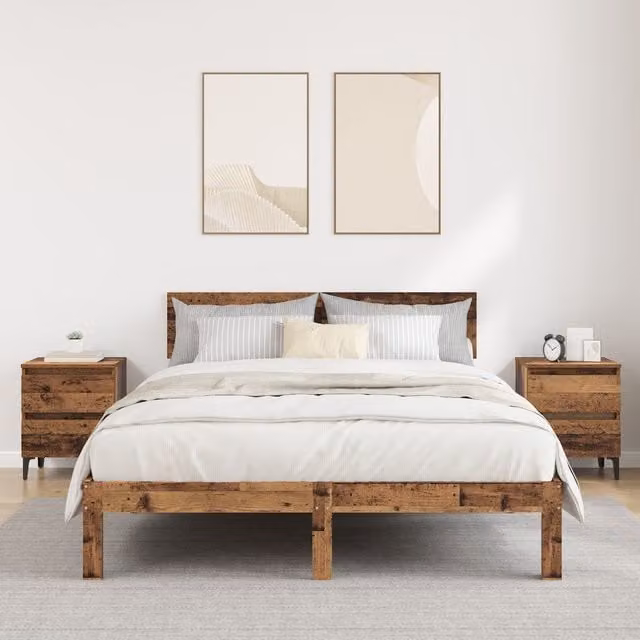 Berkfield Home Set of 2 Rustic Bedside Cabinets in Old Wood Brown, W/D/H: 40 x 35 x 50 cm – 1