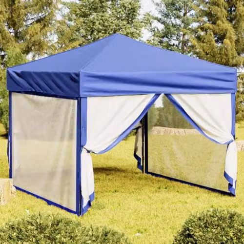 vidaXL Folding Party Tent with Sidewalls in Blue and Silver, W x D: 300 x 300 cm – 1