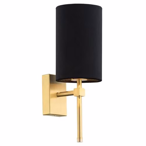 Argon Abruzzo Modern Wall Lamp with Fabric Cylinder Shade in Black and Brushed Brass