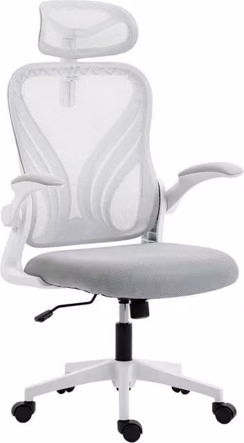 KORVIXA Ergonomic White Fabric Office Chair with Headrest and Armrests