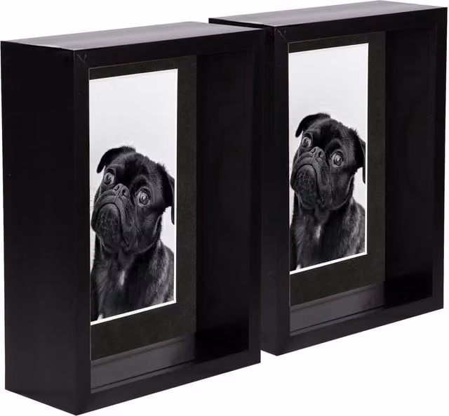 Nicola Spring Pack of 2 Black Rectangular 3D Deep Box Photo Frames with 4 x 6 inch Mount