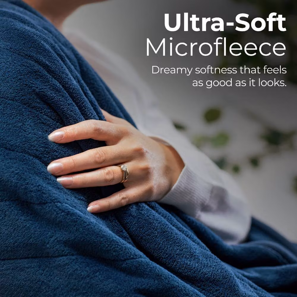 Abode Blue Microfleece Electric Heated Throw with 9 Heat Settings and Auto Shut-off – 7