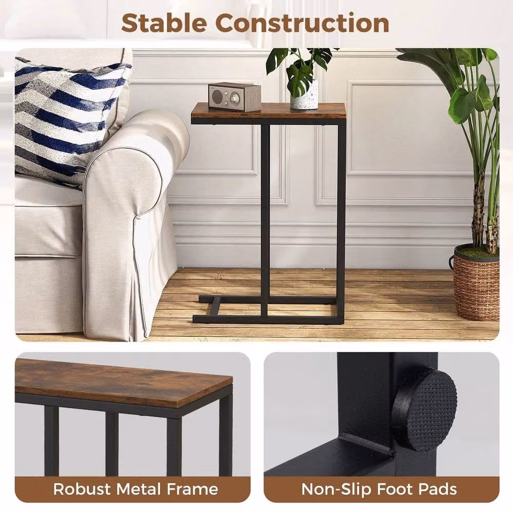 KORVIXA C-Shaped Sofa Side Table in Brown, Height: 64 cm, W/D/H: 100 x 100 x 64 cm – 4