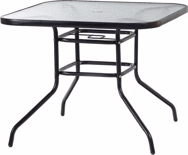 Harbour Housewares Modern Square Glass Top Garden Bistro Table in Black