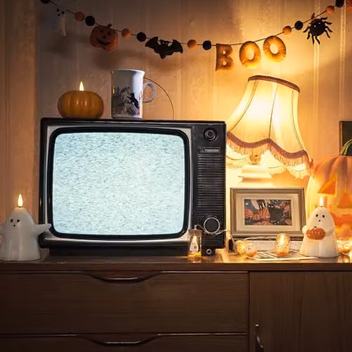 Lights4fun TruGlow Ghost Holding Pumpkin LED Pillar Candle in White, W/D/H: 10 x 10 x 10 cm – 4