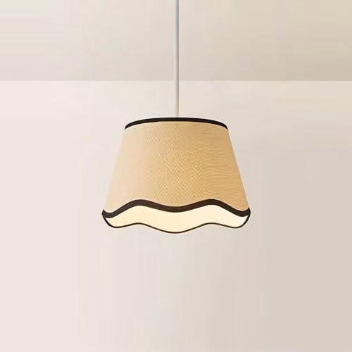 ValueLights Small Easy Fit Natural Scallop Fabric Light Shade with Black Trim, Width: 25 cm