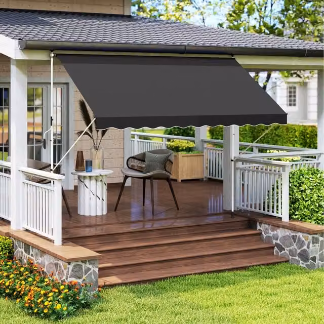 Outsunny Adjustable Floor-To-Ceiling Canopy in Black with Aluminium Frame and Crank Mechanism