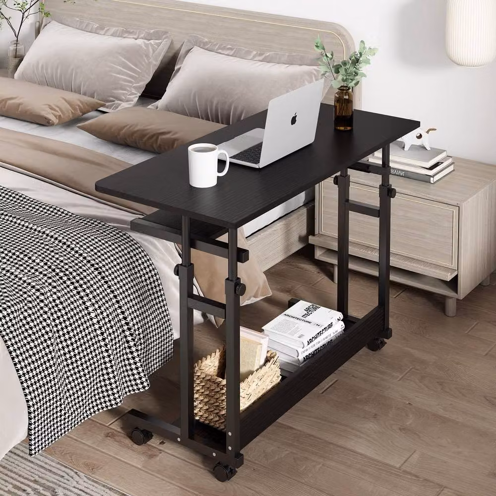 Dprodo Height Adjustable Portable Computer Desk with Castors in Black – 2