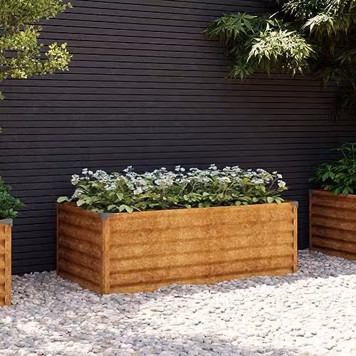 vidaXL Brown Corten Steel Raised Bed for Vegetable, Herb or Ornamental Gardens W: 100 cm, D: 50 cm, H: 36 cm – 2