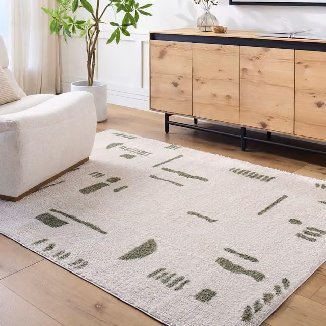 Livabliss Fossay Modern Abstract High Pile Shag Rug, Machine Woven and Washable, W: 200 cm, D: 275 cm, Beige Brown Green Grey – 1