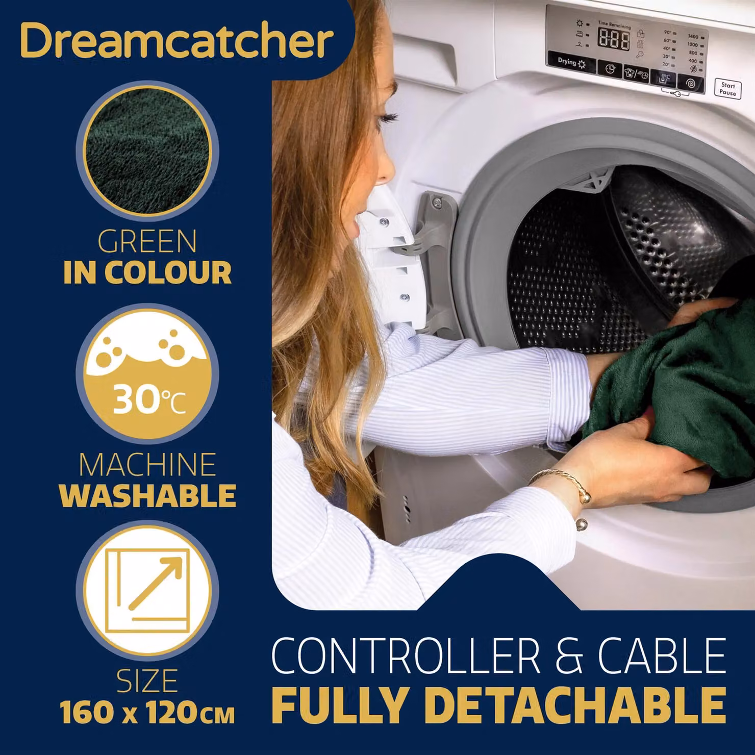 Dreamcatcher Deluxe Electric Heated Double Throw Blanket in Green with Soft Sherpa Micro Fleece and Variable Heat and Timer Settings – 4