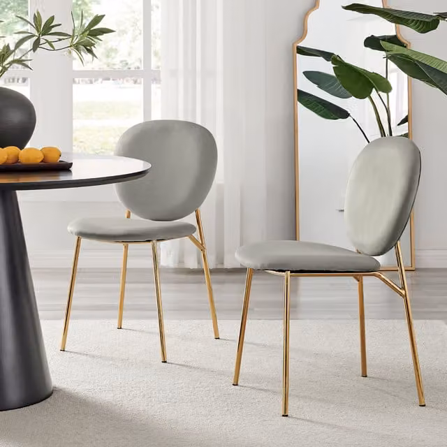 FurnitureboxUK Set of 2 Ivy Upholstered Velvet Kitchen Dining Chairs with Gold Metal Legs, Grey