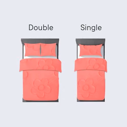 OHS Double Coverless Daisy Quilted Duvet and Pillowcase Set, 7.5 Tog, Coral Pink, W/D/H: 200 x 200 x 3 cm – 2