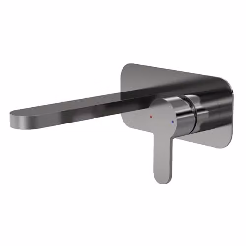 nuie ARV728 Arvan Modern Round Wall Mount 2 Tap Hole Basin Mixer Tap with Single Lever Handle and Back Plate, Brushed Pewter
