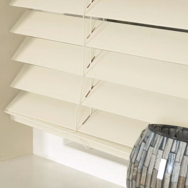 Terrys Made To Measure 50mm Basswood Wooden Venetian Blind in Oyster Beige/White