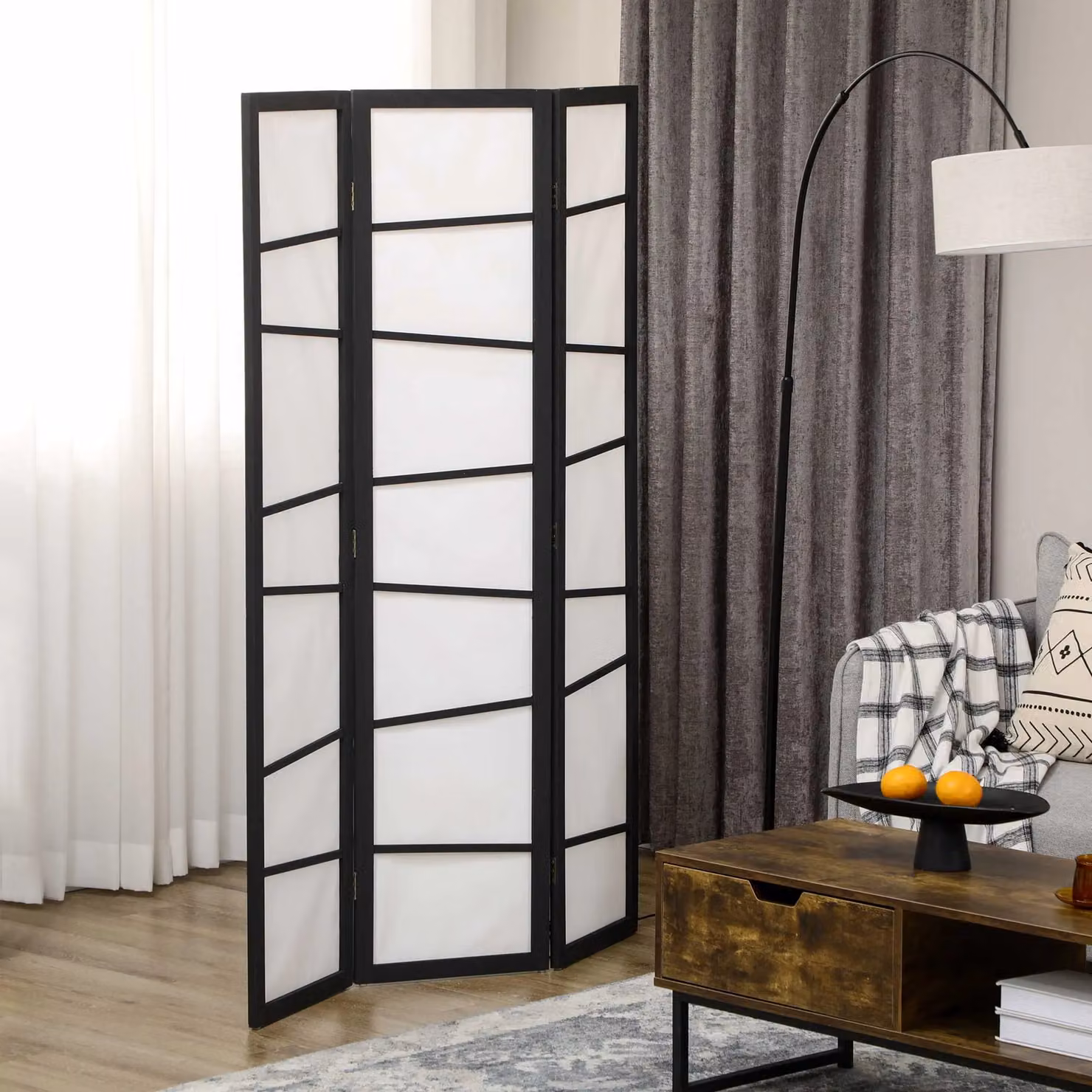 HOMCOM 3 Panel Folding Room Divider with Wood and Metal Frame in White – 7