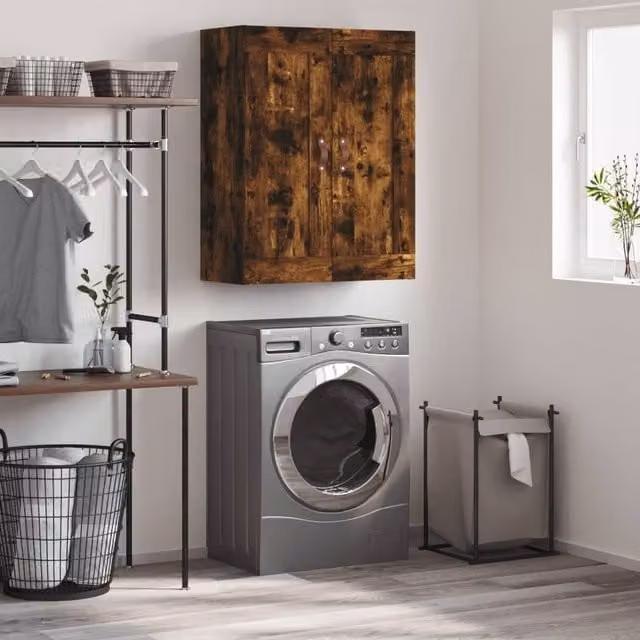 Berkfield Home Wall Mounted Smoked Oak Cabinet in Brown, W/D/H: 69.5 x 34 x 90 cm