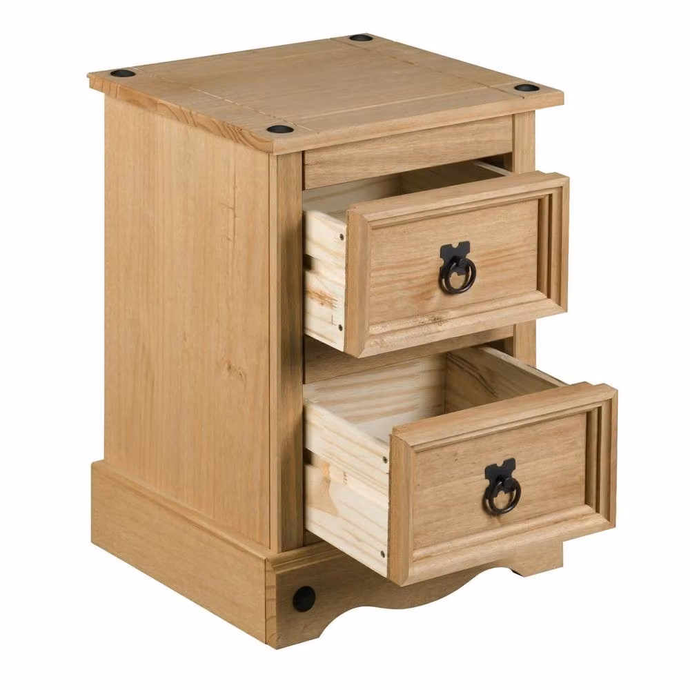 FORGEVIO Rustic Pine Bedside Cabinet with 2 Drawers, Waxed Brown – 2