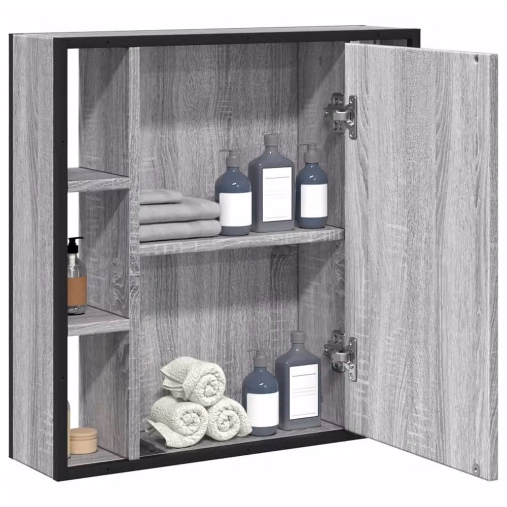 Berkfield Home Grey Sonoma Bathroom Mirror Cabinet with Hinged Glass Doors, W: 60 cm, H: 60 cm, D: 16 cm – 3