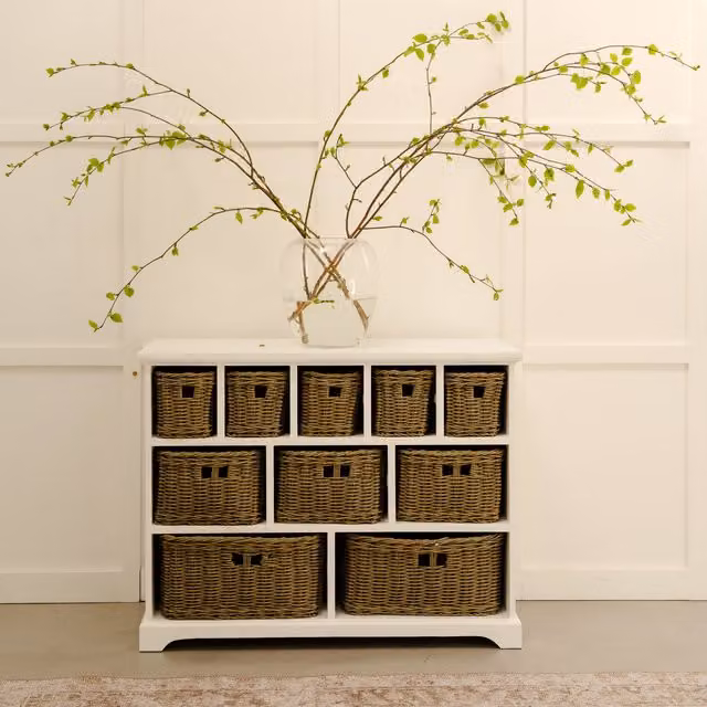 Tetbury Large Skimming Stone Storage Unit with 10 Washable Baskets, White, W/D/H: 105 x 40 x 80 cm