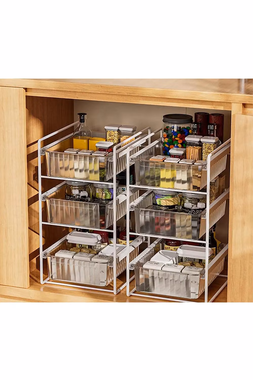 Living and Home 3-Tier Sliding Kitchen Storage Rack Pull-out Cabinet Organiser in White – 2
