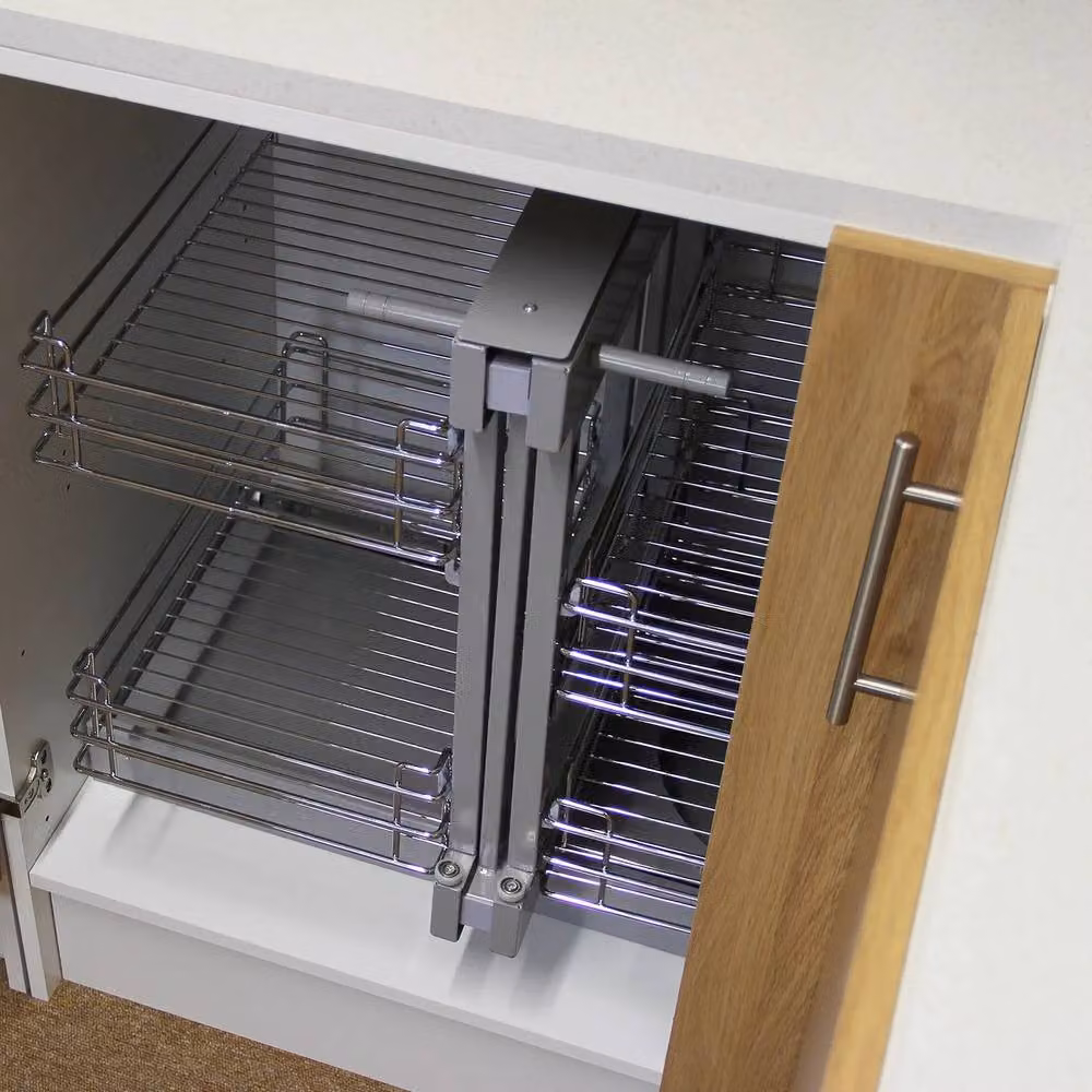 Monstershop KuKoo Magic Corner Pull Out Kitchen Cupboard Drawers, Right Hand, Silver Stainless Steel – 2