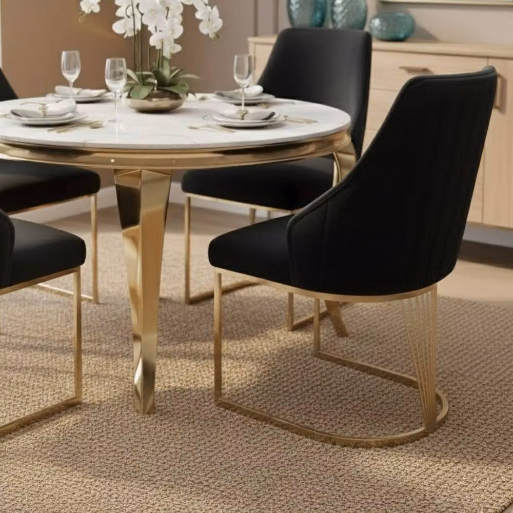 HOME LUXE INTERIOR Lasco Set of 2 Black and Gold Velvet Dining Chairs with Metal Legs – 6