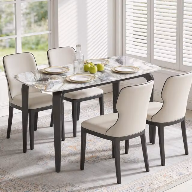HOMCOM Modern Round Dining Table for 4 with White Sintered Stone Tabletop