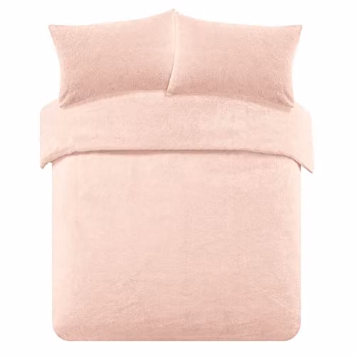 Brentfords Pink Teddy Fleece Superking Duvet Cover and Pillowcase Set, W/D/H: 200 x 200 cm, Pillowcases: 50 x 75 cm